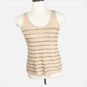 ✨ J.Crew XS Sequin Striped Tank Top Beige Cotton Sparkle Casual Y2K ✨